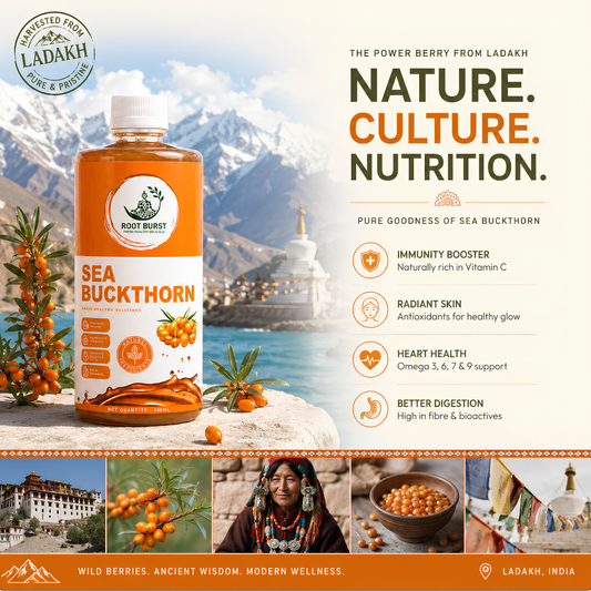 Root Burst Sea Buckthorn Juice | 20X More Vitamin C Than Amla | 80X More Vitamin C Than Orange | glow skin | Immunity Booster | 500ml