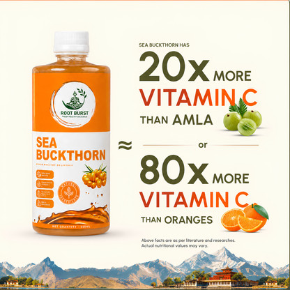 Root Burst Sea Buckthorn Juice | 20X More Vitamin C Than Amla | 80X More Vitamin C Than Orange | glow skin | Immunity Booster | 500ml