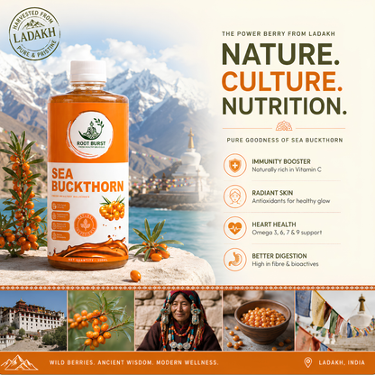 Root Burst Sea Buckthorn Juice | 20X More Vitamin C Than Amla | 80X More Vitamin C Than Orange | glow skin | Immunity Booster | 500ml